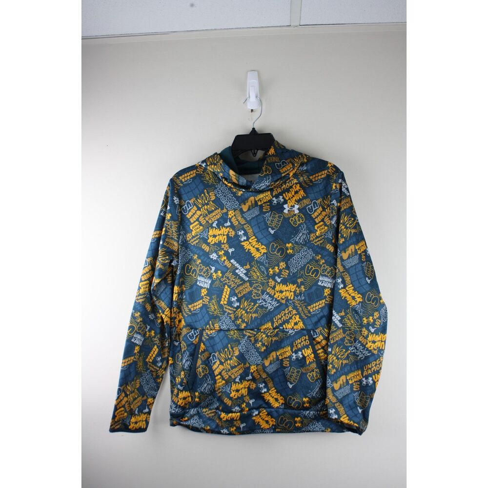 Under Armour Boys Youth XL YXL Graffiti Print Pullover Hoodie Blue Orange